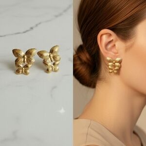 Stainless Steel Gold Butterfly Earrings